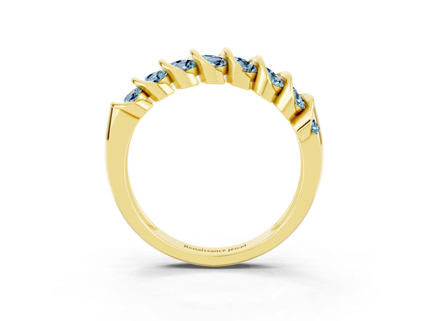 Yellow gold Channel Set Round Aquamarine Multi-Row Band