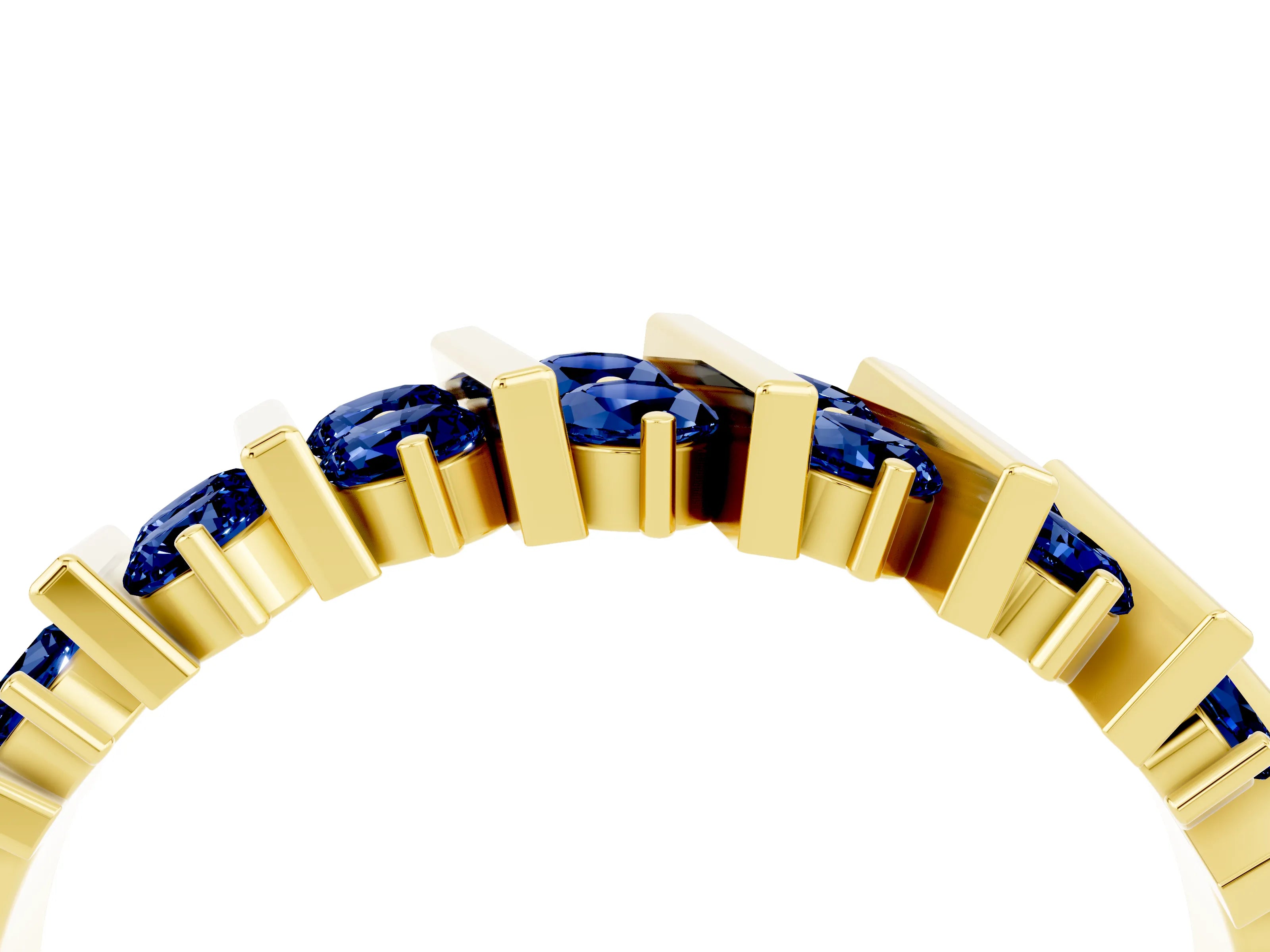 Yellow gold Channel Set Round Blue Sapphire Anniversary Band with Vertical Prongs_10