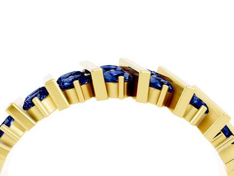 Yellow gold Channel Set Round Blue Sapphire Anniversary Band with Vertical Prongs_10