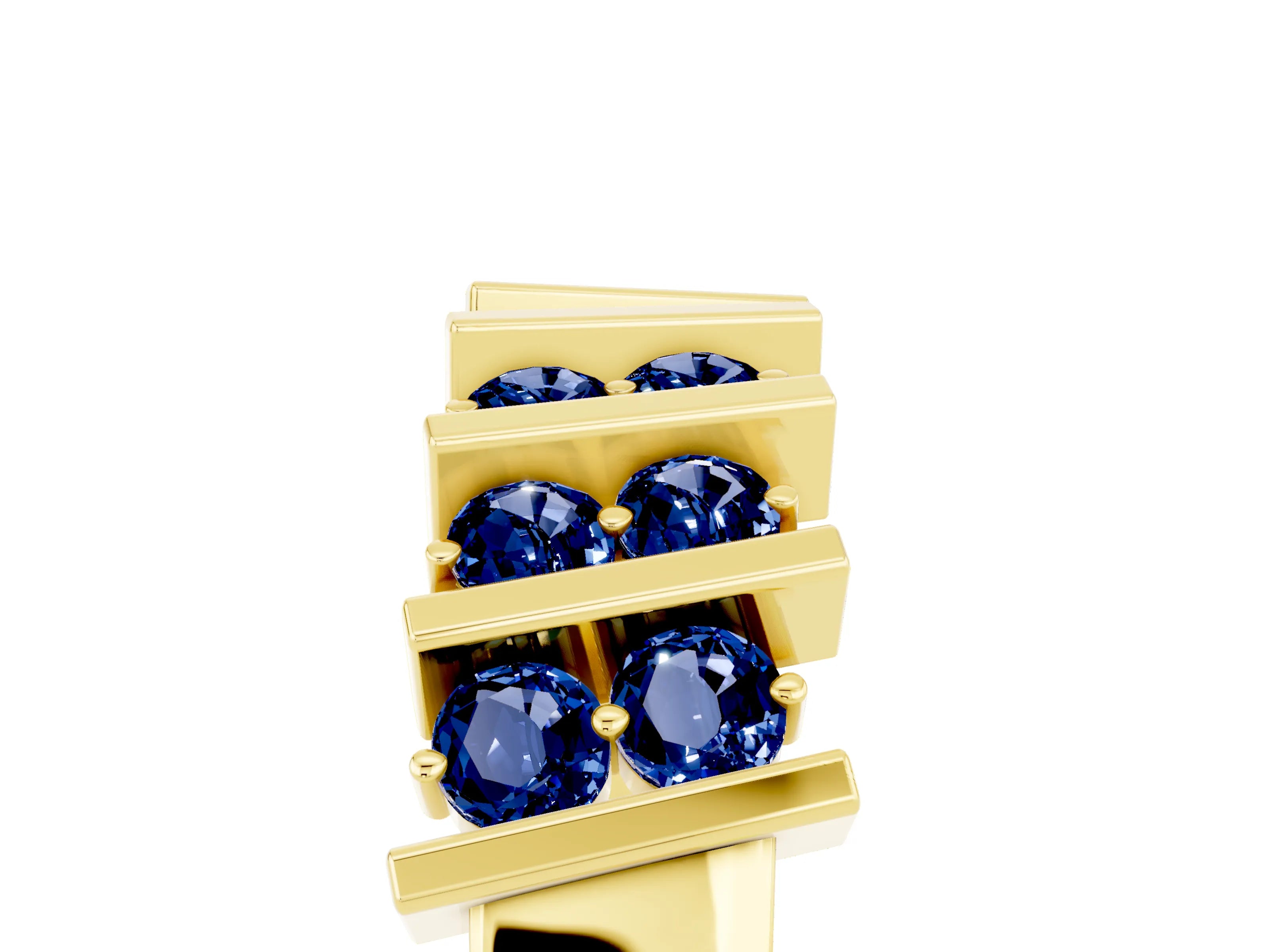 Yellow gold Channel Set Round Blue Sapphire Anniversary Band with Vertical Prongs_11