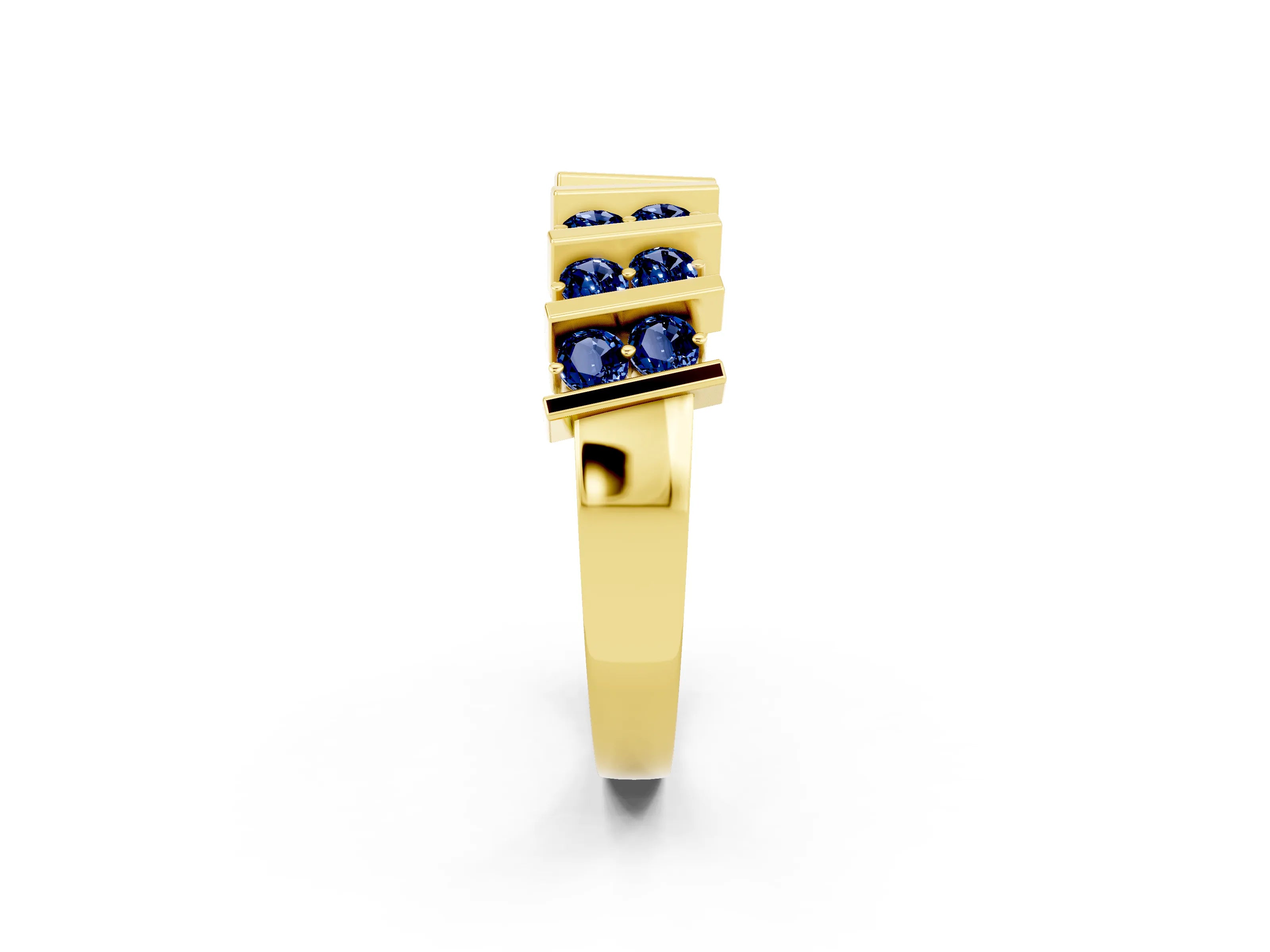 Yellow gold Channel Set Round Blue Sapphire Anniversary Band with Vertical Prongs_8