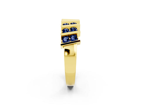 Yellow gold Channel Set Round Blue Sapphire Anniversary Band with Vertical Prongs_8