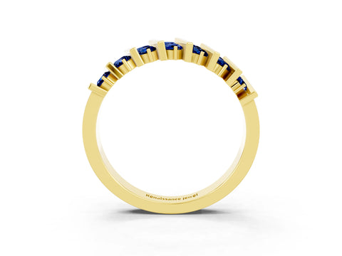 Yellow gold Channel Set Round Blue Sapphire Anniversary Band with Vertical Prongs_9