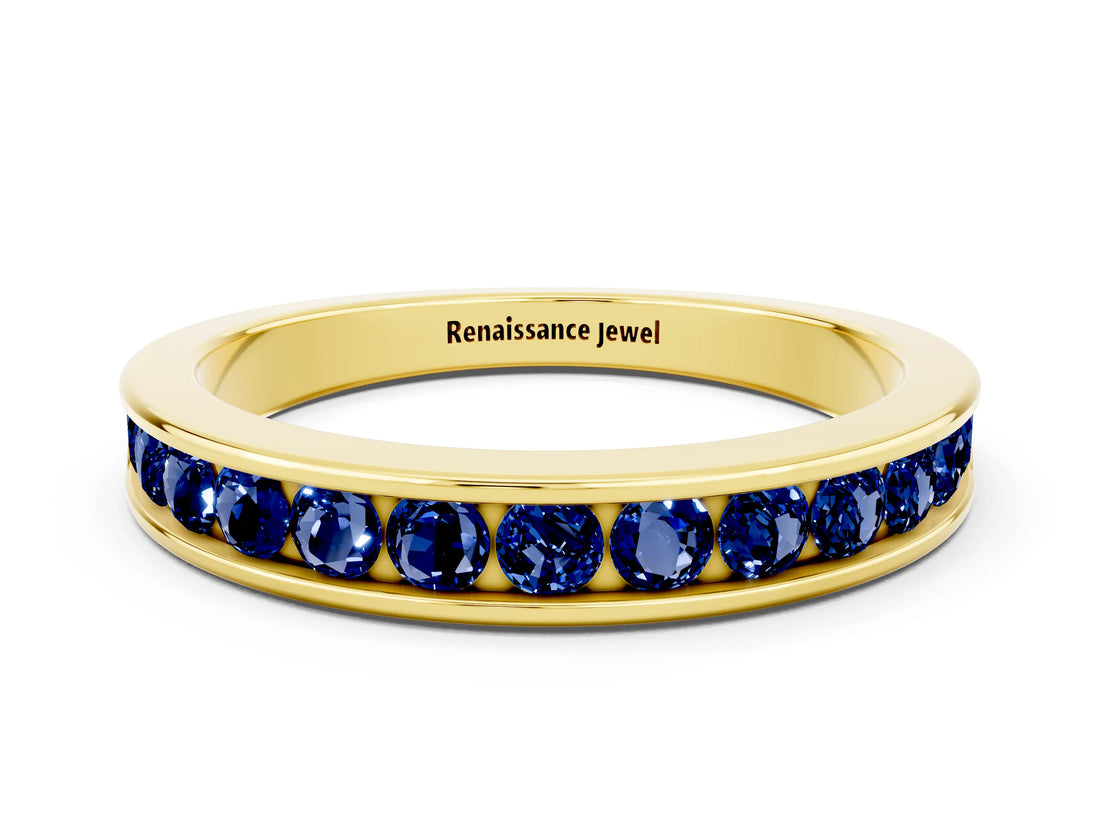 Yellow gold Channel Set Round Blue Sapphire Eternity Band_6