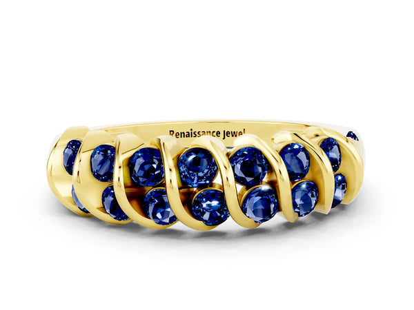 Yellow gold Channel Set Round Blue Sapphire Multi-Row Band