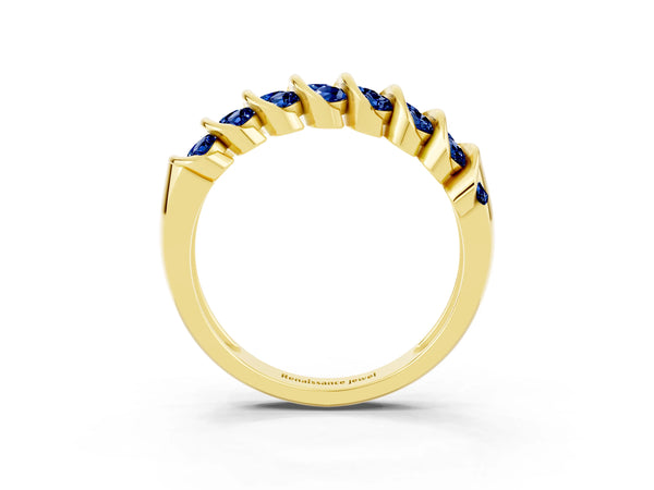 Yellow gold Channel Set Round Blue Sapphire Multi-Row Band