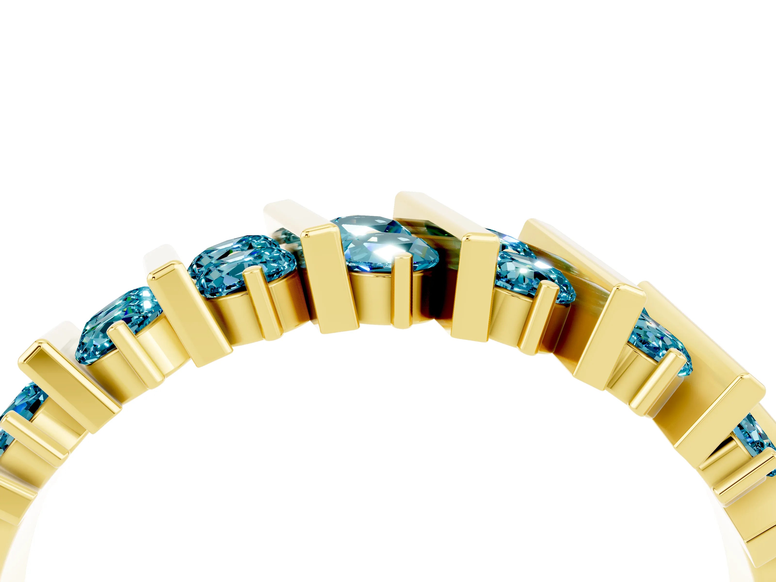 Yellow gold Channel Set Round Blue Topaz Anniversary Band with Vertical Prongs_10