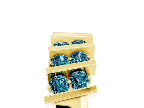 Yellow gold Channel Set Round Blue Topaz Anniversary Band with Vertical Prongs_11