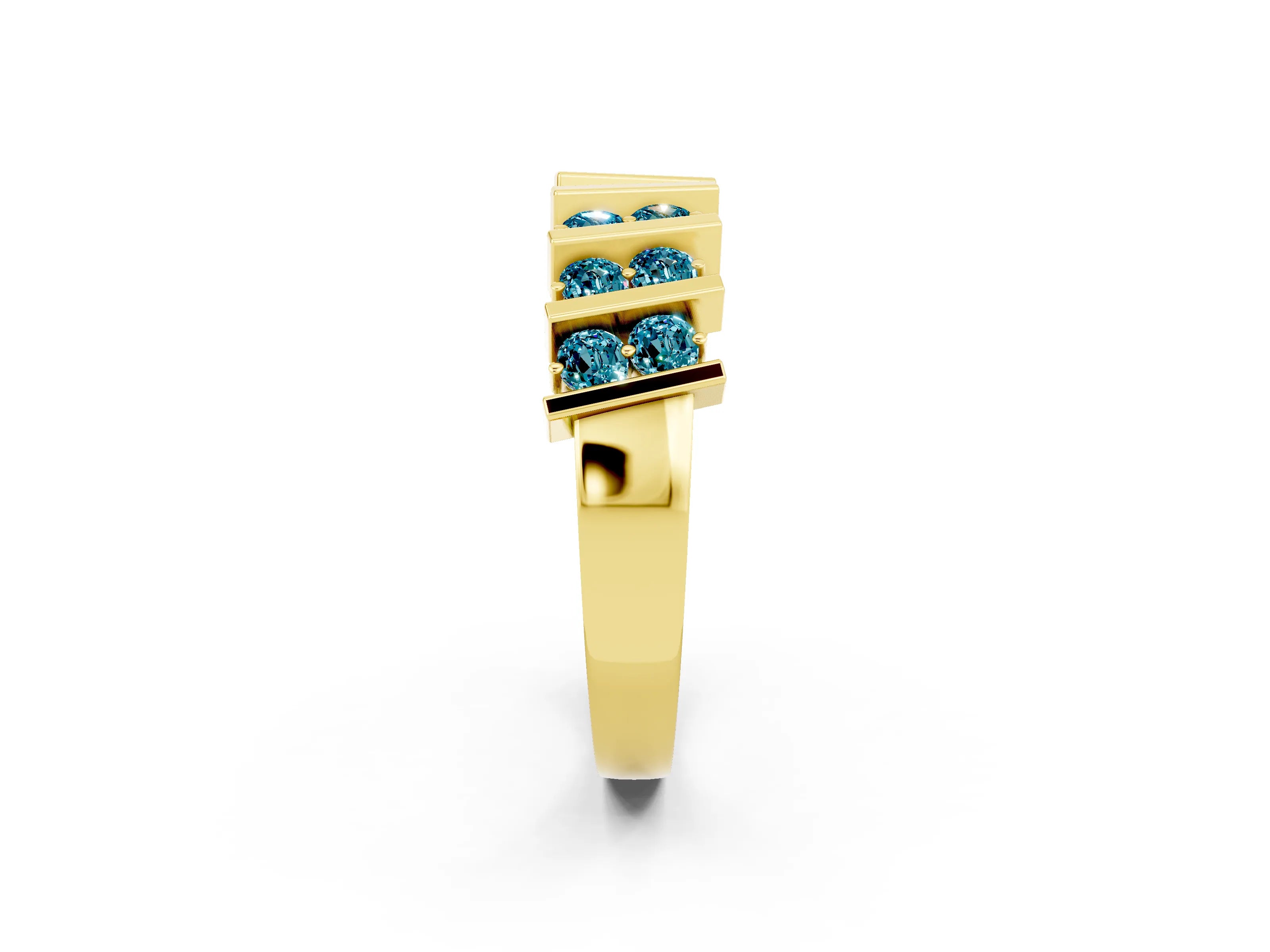 Yellow gold Channel Set Round Blue Topaz Anniversary Band with Vertical Prongs_8
