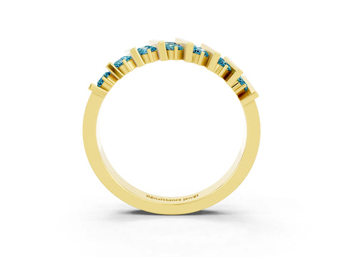 Yellow gold Channel Set Round Blue Topaz Anniversary Band with Vertical Prongs_9