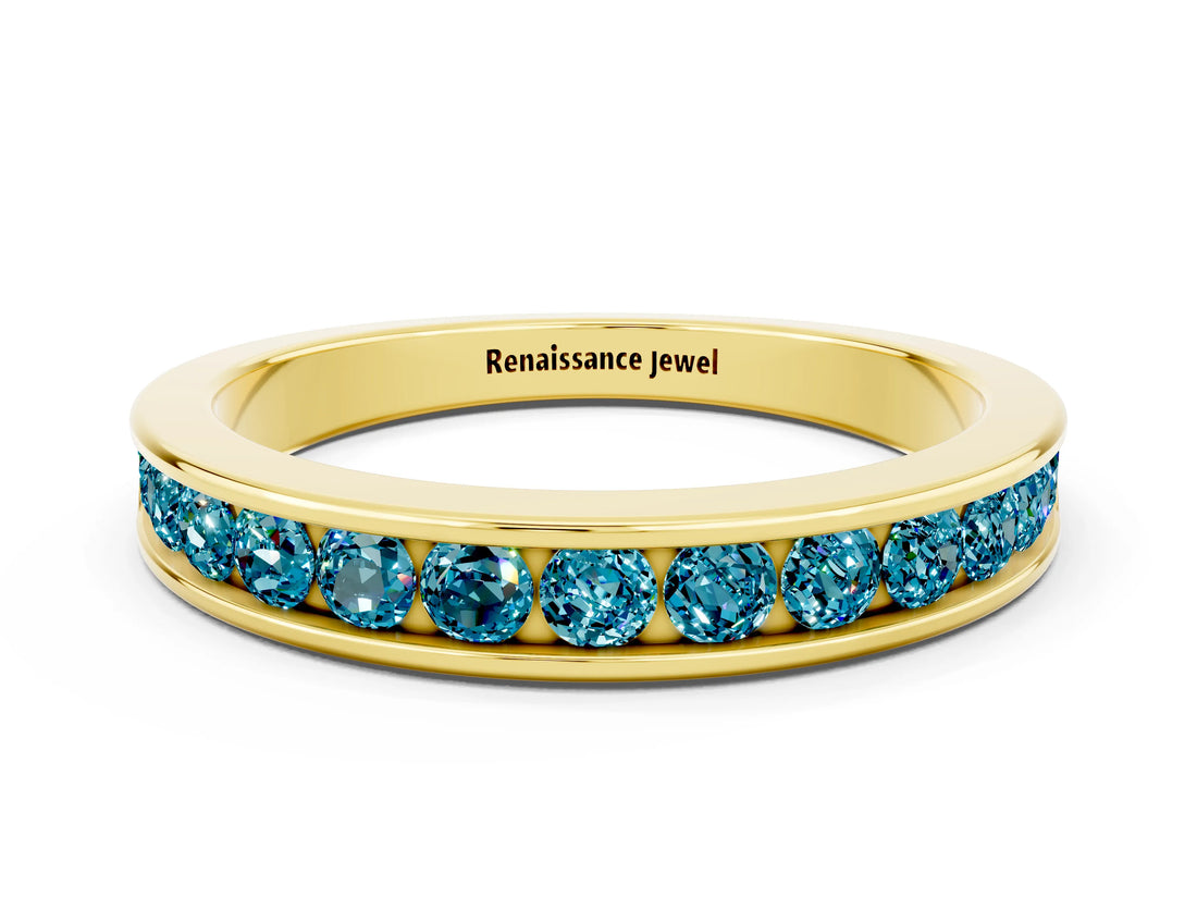 Yellow gold Channel Set Round Blue Topaz Eternity Band_6