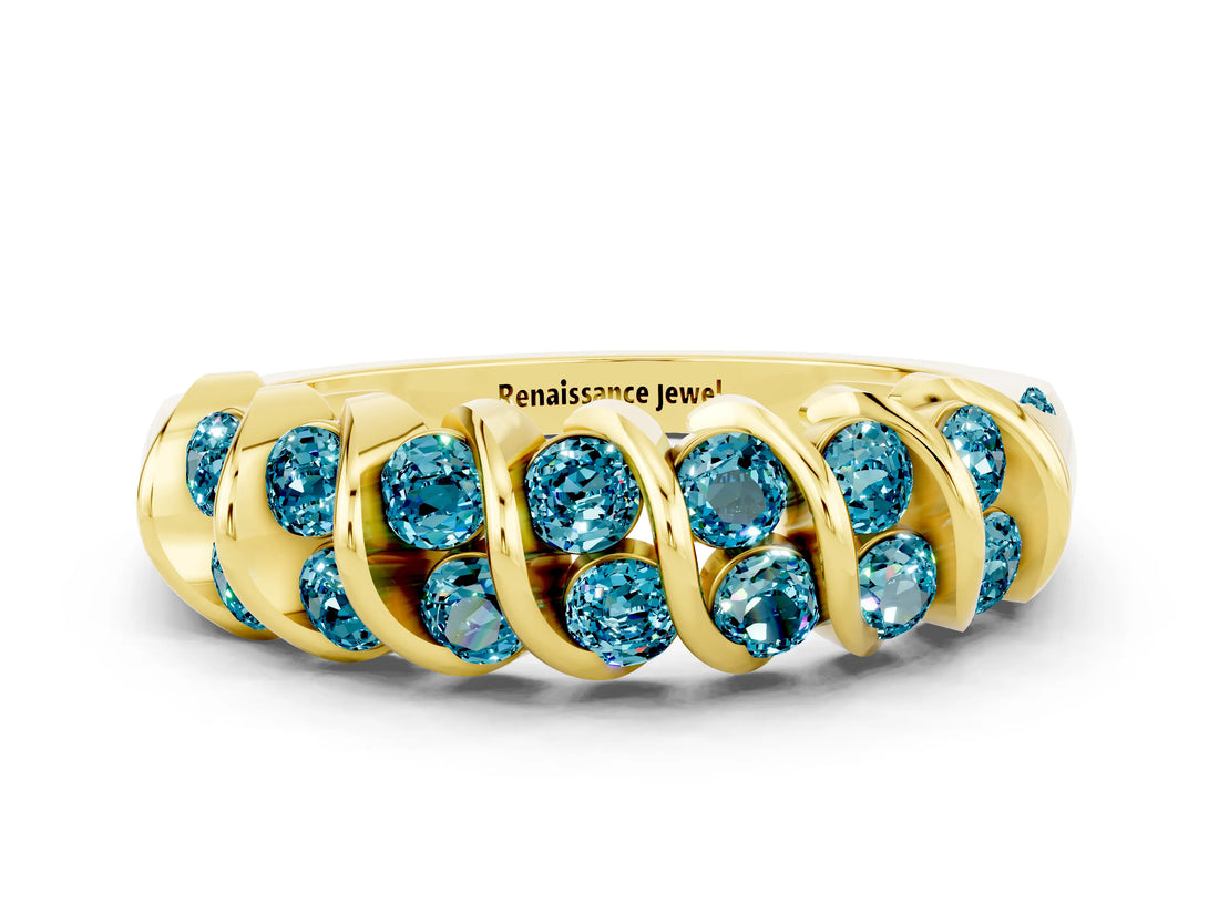 Yellow gold Channel Set Round Blue Topaz Multi-Row Band_6