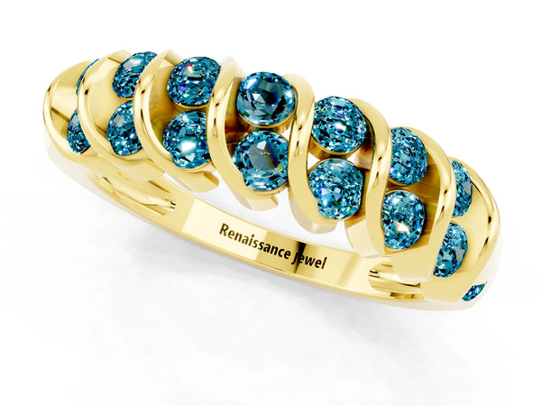 Yellow gold Channel Set Round Blue Topaz Multi-Row Band