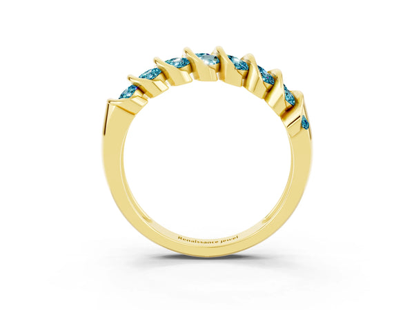 Yellow gold Channel Set Round Blue Topaz Multi-Row Band