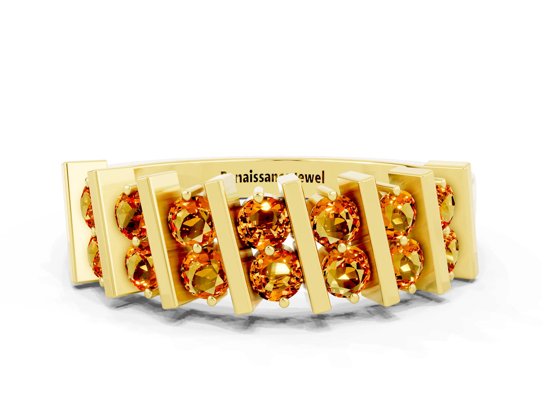 Yellow gold Channel Set Round Citrine Anniversary Band with Vertical Prongs_6