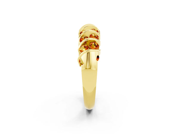 Yellow gold Channel Set Round Citrine Multi-Row Band