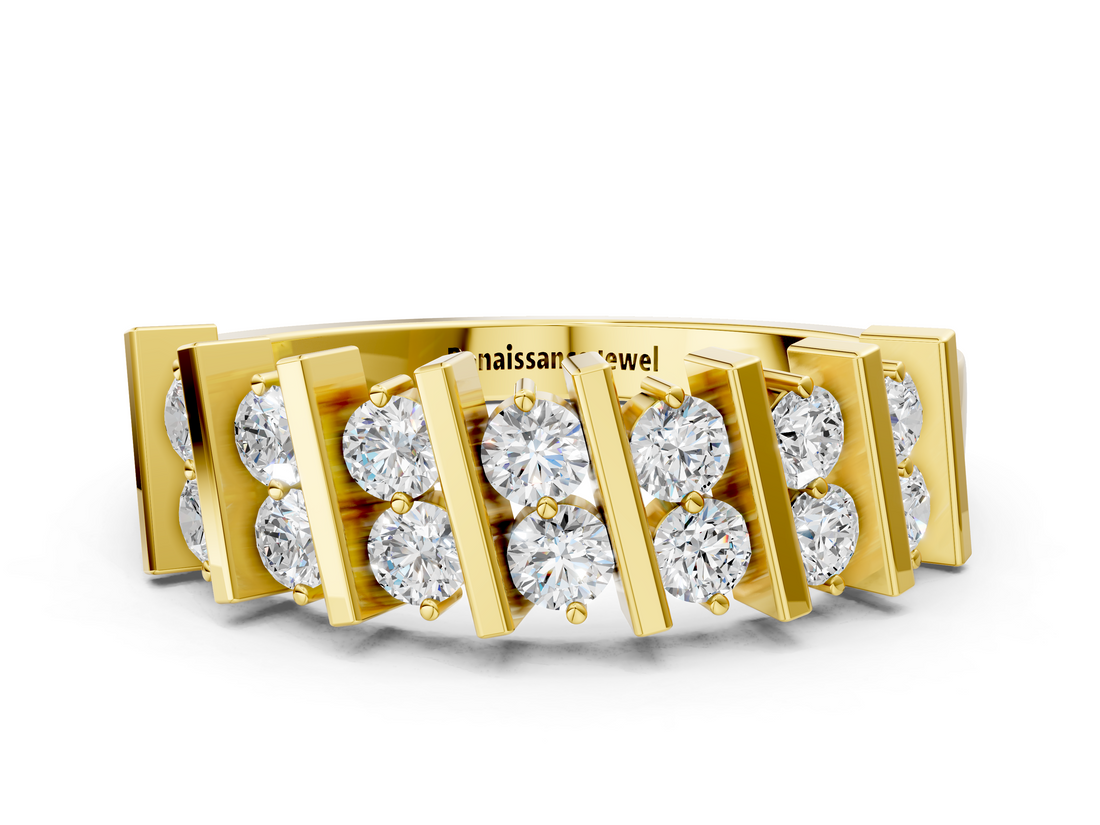 Yellow gold Channel Set Round Diamond Anniversary Band with Vertical Prongs_4