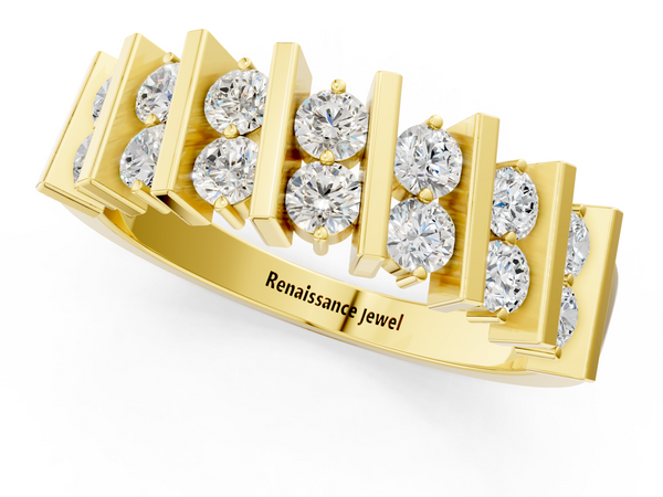 Yellow gold Channel Set Round Diamond Anniversary Band with Vertical Prongs