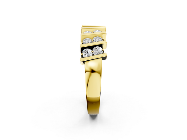 Yellow gold Channel Set Round Diamond Anniversary Band with Vertical Prongs