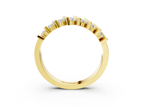 Yellow gold Channel Set Round Diamond Anniversary Band with Vertical Prongs