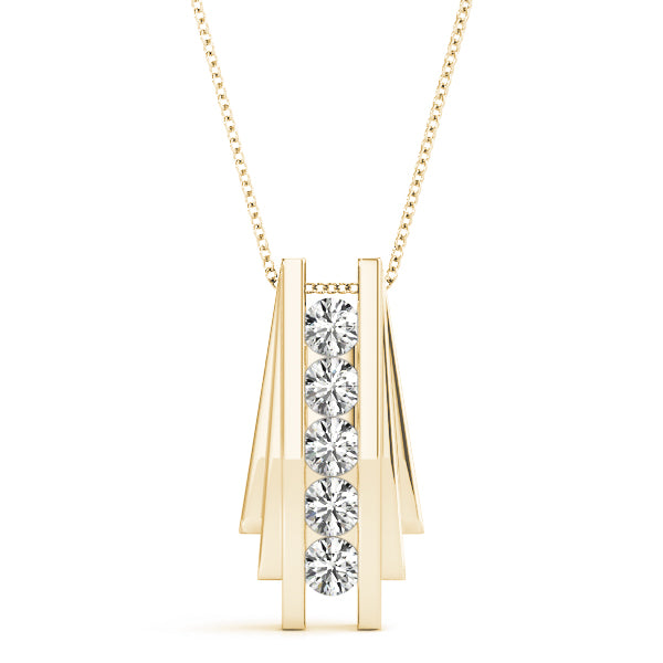 Yellow gold Channel Set Round Diamond Bar Pendant