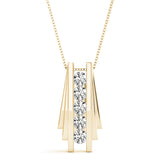 Yellow gold Channel Set Round Diamond Bar Pendant