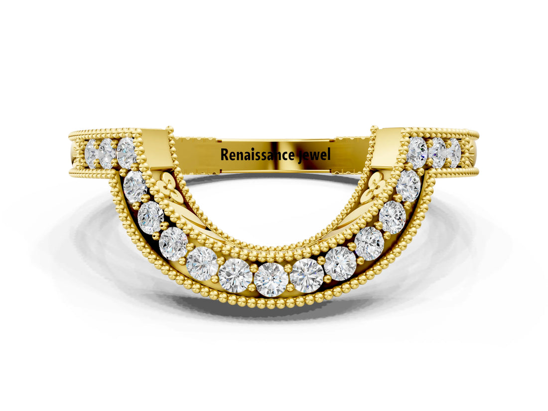 Yellow gold Channel Set Round Diamond Chevron Band_4