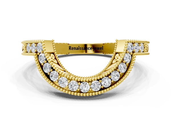 Yellow gold Channel Set Round Diamond Chevron Band