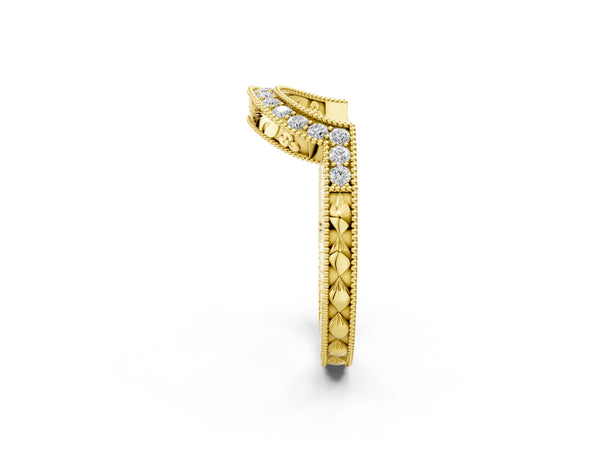 Yellow gold Channel Set Round Diamond Chevron Band