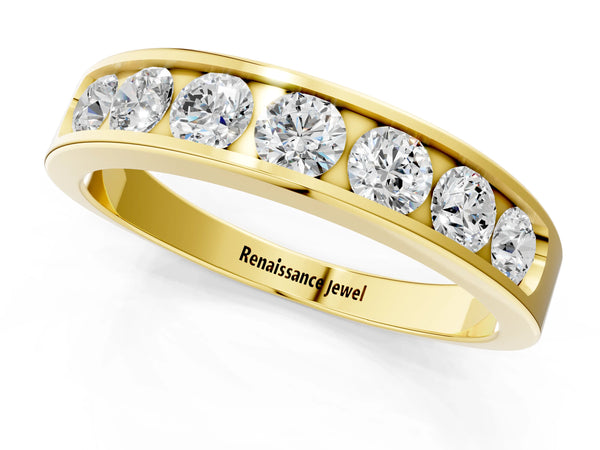 Yellow gold Channel Set Round Diamond Comfort Fit Band