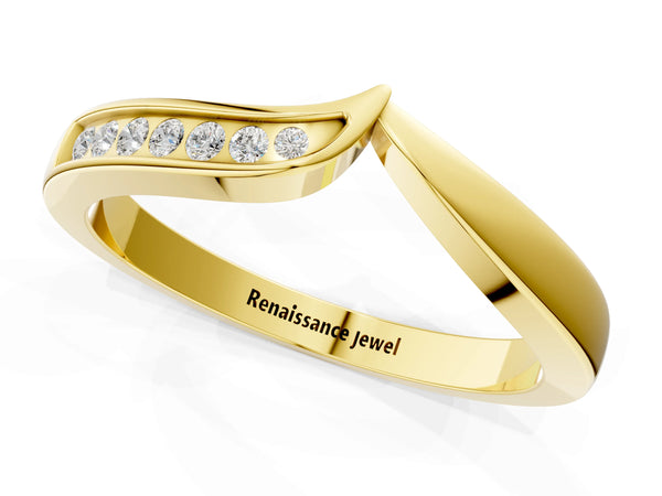 Yellow gold Channel Set Round Diamond Contour Band