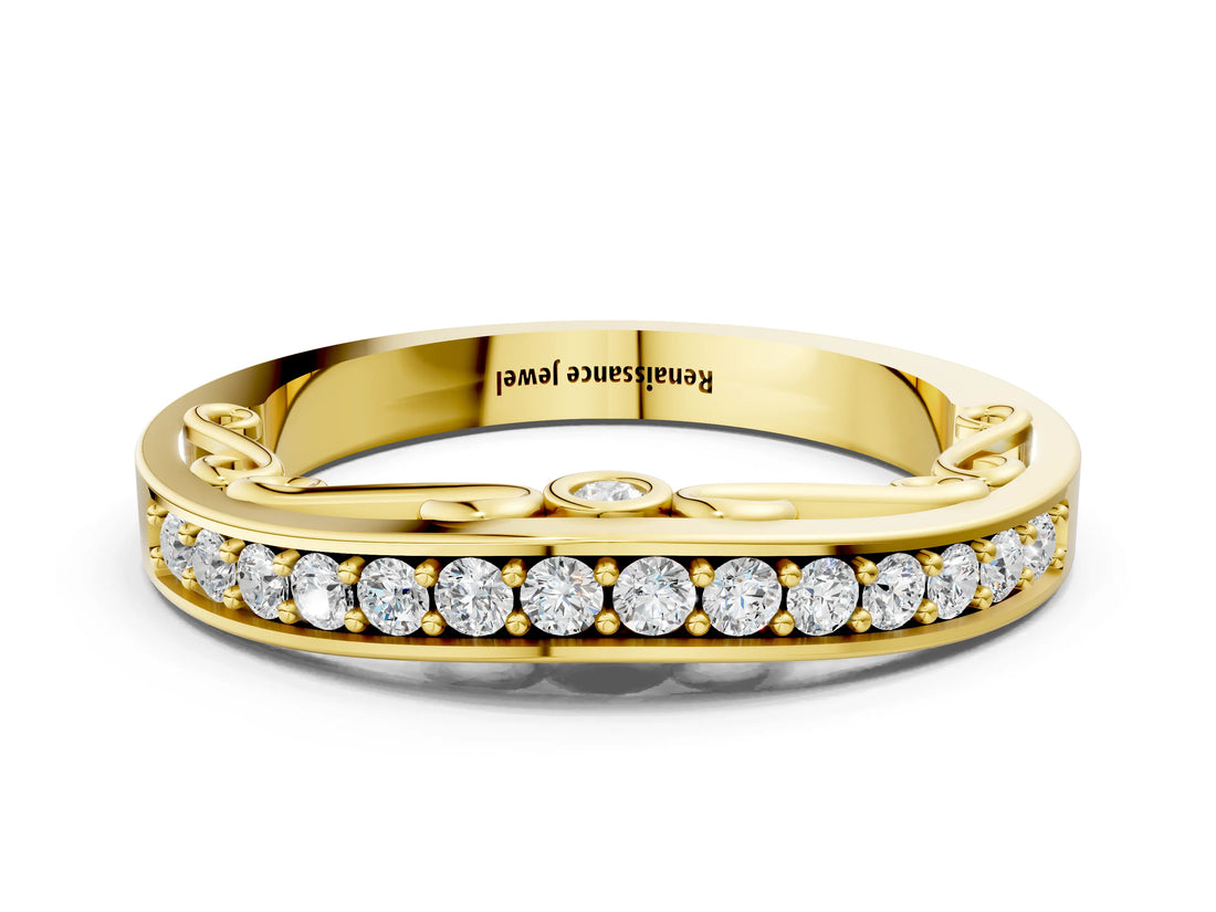 Yellow gold Channel Set Round Diamond Contoured Band_4