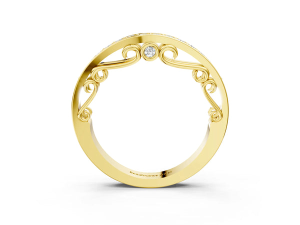 Yellow gold Channel Set Round Diamond Contoured Band