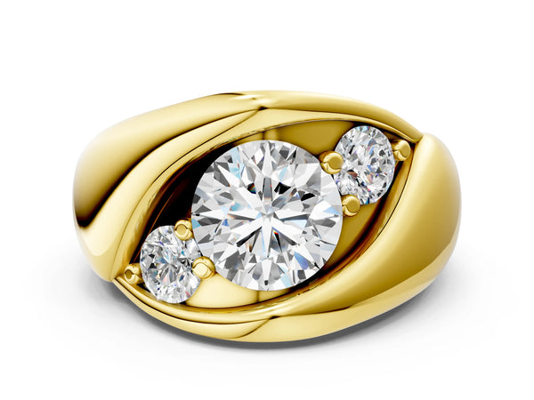Yellow Gold Round Three Stone Bypass Engagement Ring Setting with Crossover Band