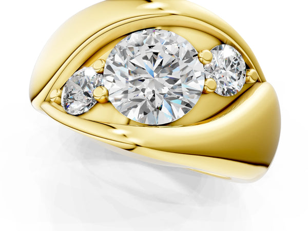 Yellow Gold Round Three Stone Bypass Engagement Ring Setting with Crossover Band