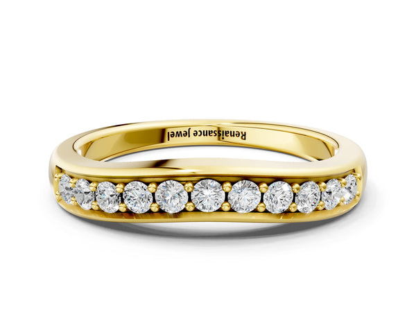 Yellow gold Channel Set Round Diamond Curved Band