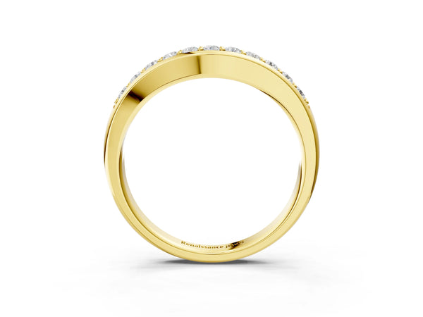 Yellow gold Channel Set Round Diamond Curved Band