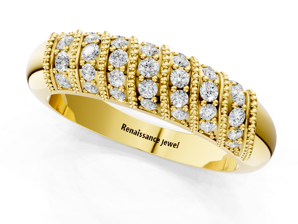 Yellow gold Channel Set Round Diamond Dome Band