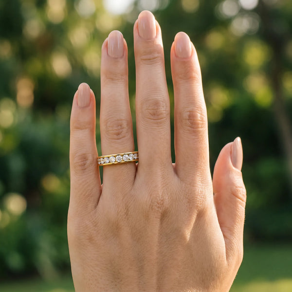 Yellow gold Channel Set Round Diamond Eternity Band