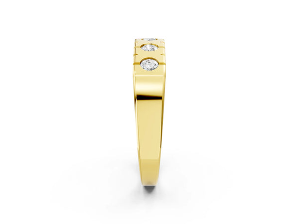 Yellow gold Channel Set Round Diamond Flat Band with Prong Setting