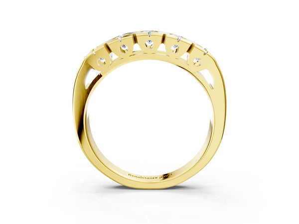 Yellow gold Channel Set Round Diamond Flat Band with Prong Setting