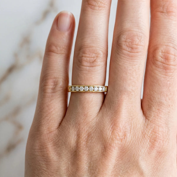 Yellow gold Channel Set Round Diamond Flat Band