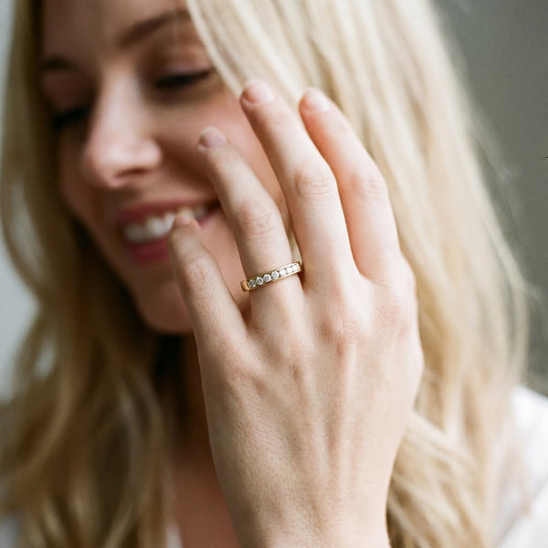 Yellow gold Channel Set Round Diamond Flat Band