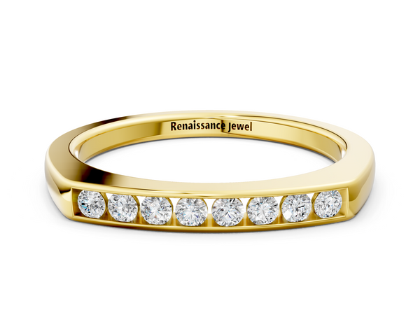 Yellow gold Channel Set Round Diamond Flat Band