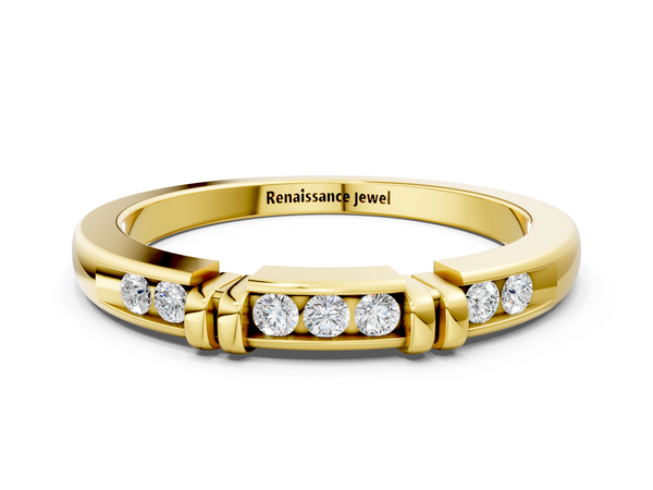 Yellow gold Channel Set Round Diamond Half-Eternity Band with Bar Prong Setting