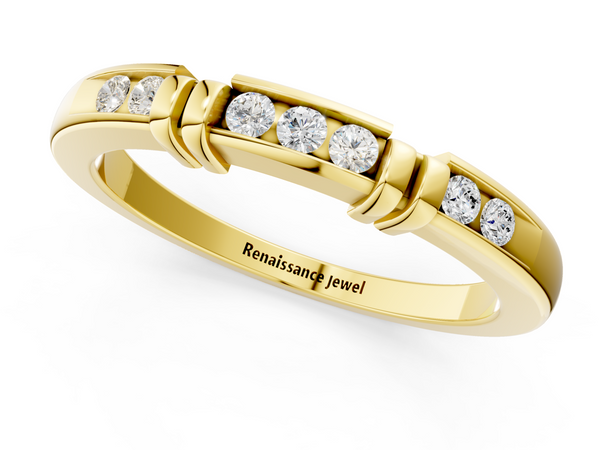 Yellow gold Channel Set Round Diamond Half-Eternity Band with Bar Prong Setting