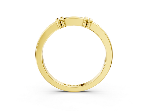 Yellow gold Channel Set Round Diamond Half-Eternity Band with Bar Prong Setting