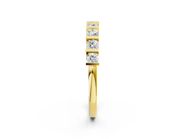 Yellow gold Channel Set Round Diamond Half Eternity Band with Bar Prong Setting