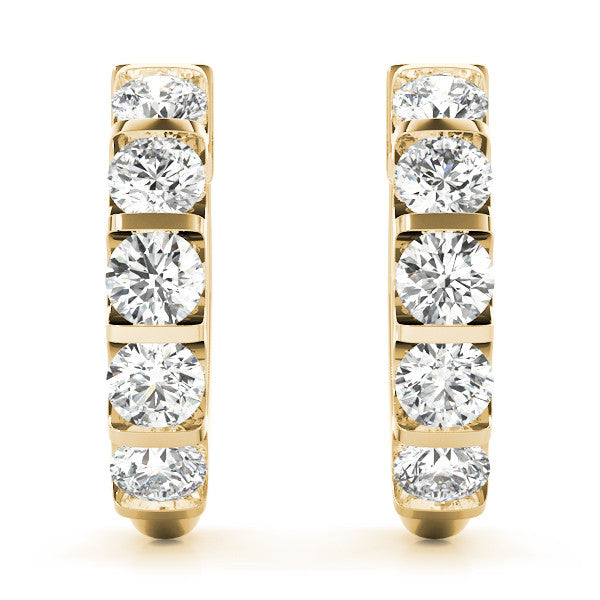 Yellow gold Channel-Set Round Diamond Hoop Earrings