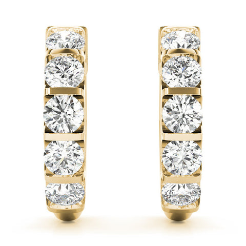Yellow gold Channel-Set Round Diamond Hoop Earrings 1